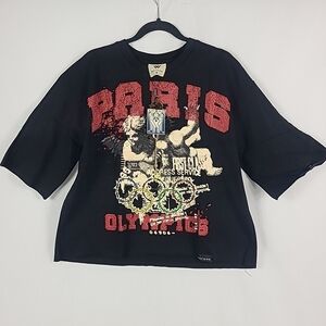 NEW Watson Luxe Paris Rhinestone Streetwear Heavyweight T-Shirt Black Sz S